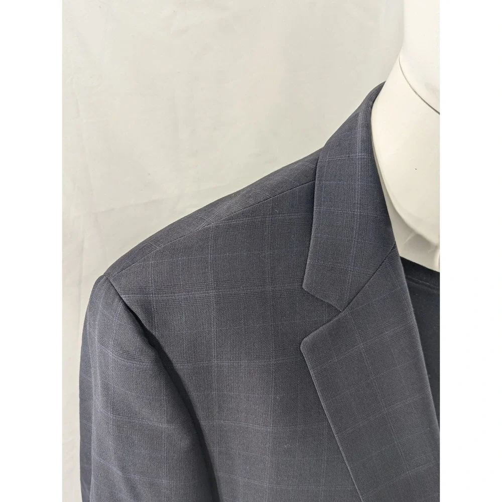 Ralph Lauren Blazer Sports Coat 100% Wool Blue Subtle Plaid Suit Jacket 41L 44